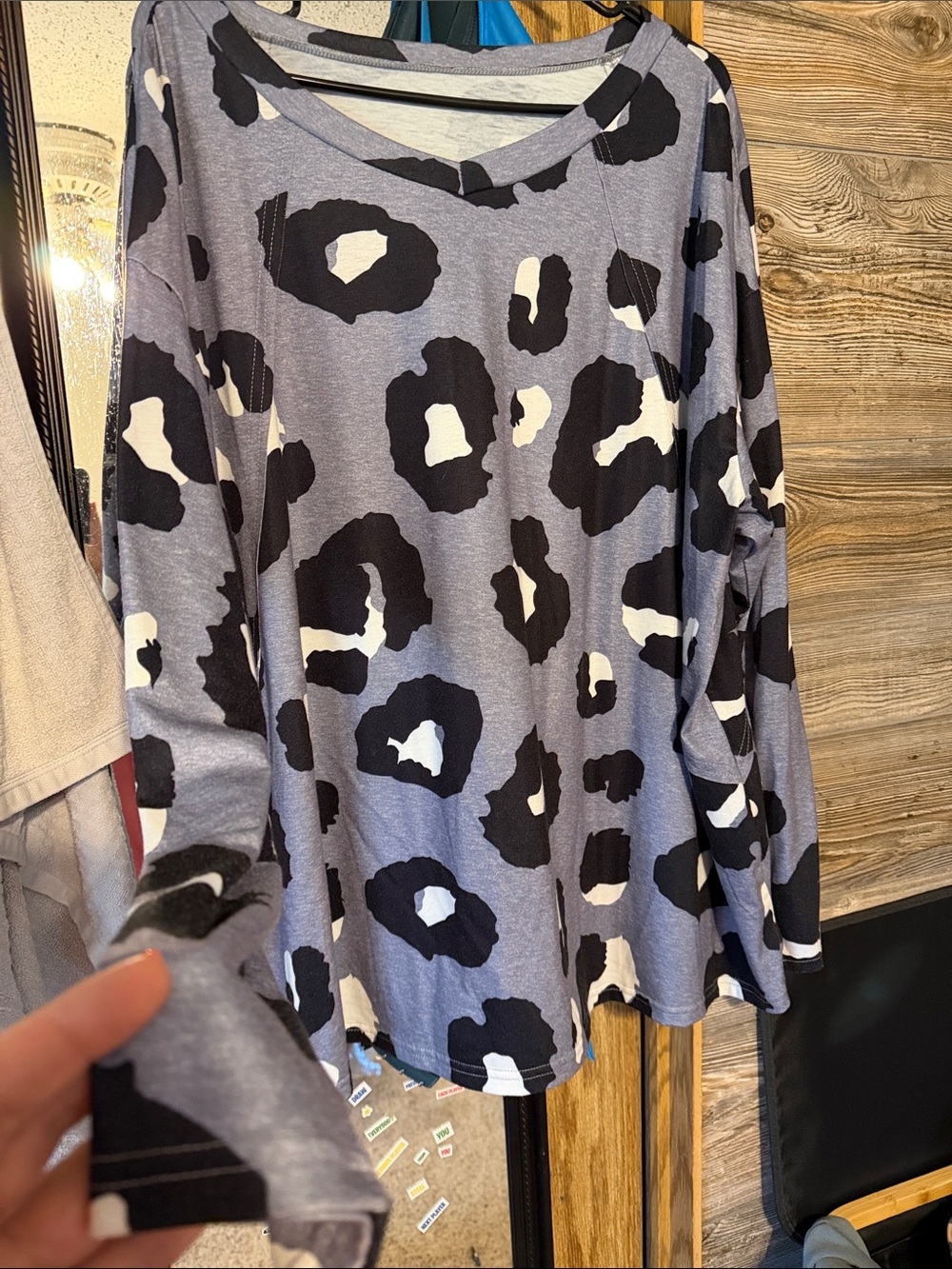 Women’s Grey Leopard Print Long Sleeve Top - Picture 2 of 3